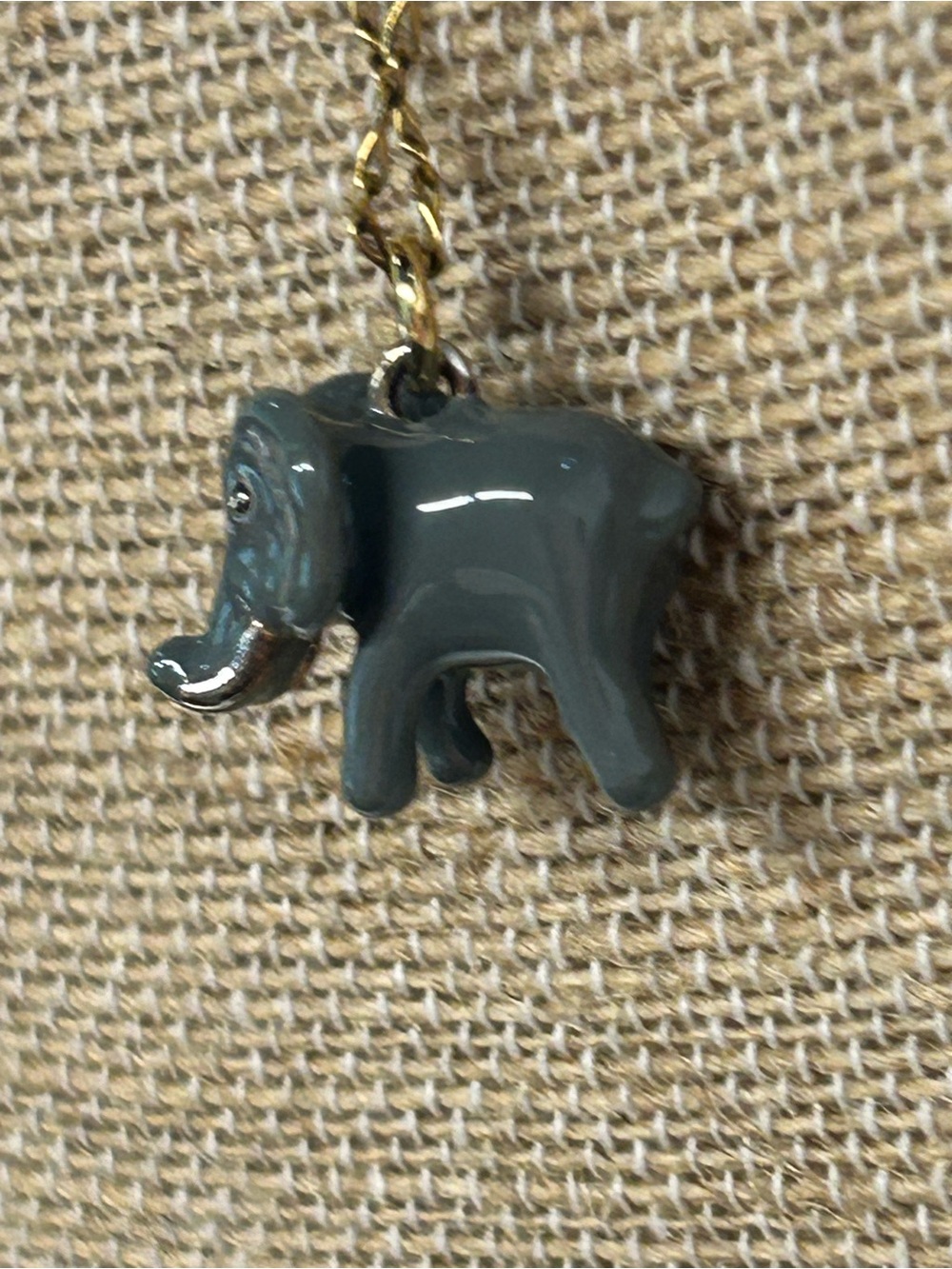 J. Crew gold tone necklace with small ceramic elephant with jewel eyes - Picture 4 of 6